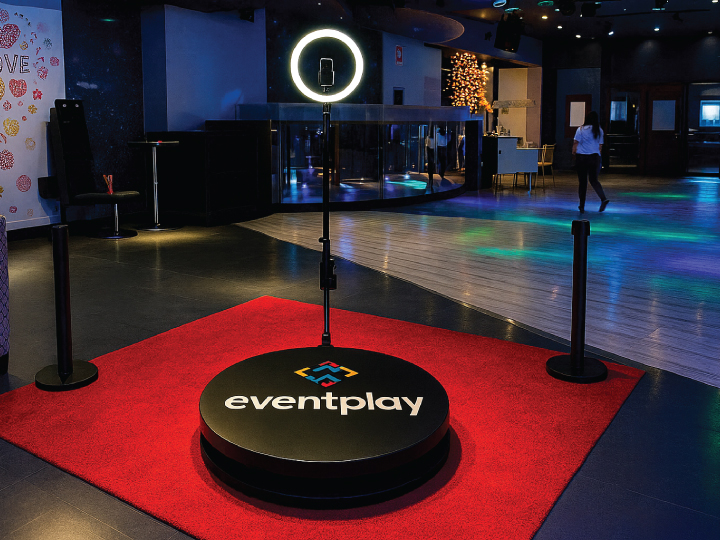 360 photobooth Nairobi Kenya rental setup with red carpet, custom branding, and professional attendant for events in Nairobi Kenya.